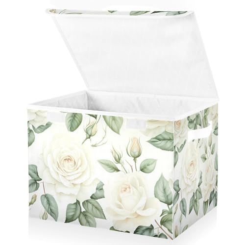 senya Flower Baskets Collapsible Storage Bins with Lids White Rose Flower Storage Boxes Clothes Baskets for Organizing - Image 1