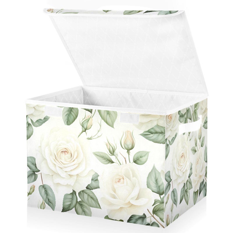 senya Flower Baskets Collapsible Storage Bins with Lids White Rose Flower Storage Boxes Clothes Baskets for Organizing - Image 2