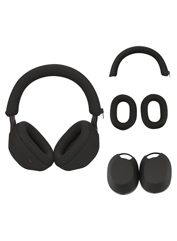 QIRG 3 Sets Silicone Sweat Case Cover for Sony WH-1000XM5 Headphones, Sony XM5 Earpad Cover/Ear Covers/Headband Cover Protector, Washable Sweatproof Soft Silicone Headphone Accessories（Black） - Image 1