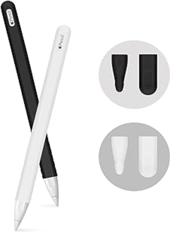 [2 Pack] Ultra Thin Case Compatible for Apple Pencil 2nd Generation,Silicone Skin Cover Sleeve for Apple Pencil 2 Case with Protective Nib Covers Compatible for iPad Pro (Black+White)