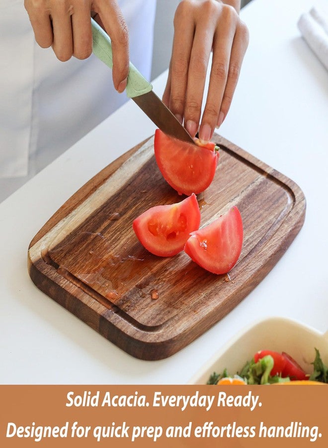 Donxote Acacia Wood Cutting Board, Reversible Small Cutting Board with Juice Groove & Hanging Hole, 10" x 7.3" Wooden Kitchen Prep Board - Image 5