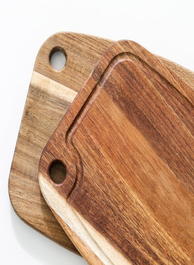 Donxote Acacia Wood Cutting Board, Reversible Small Cutting Board with Juice Groove & Hanging Hole, 10" x 7.3" Wooden Kitchen Prep Board - Image 2