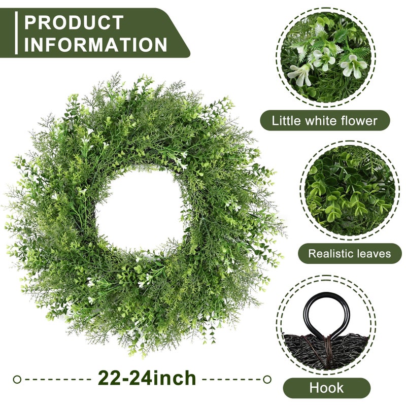 MDSTBN 24 Inch Spring Wreaths for Front Door Wreath Summer Outdoor Green Door Wreath for All Seasons Porch Living Room Bedroom Window Wall Indoor Outdoor Farmhouse Home Decoration - Image 2