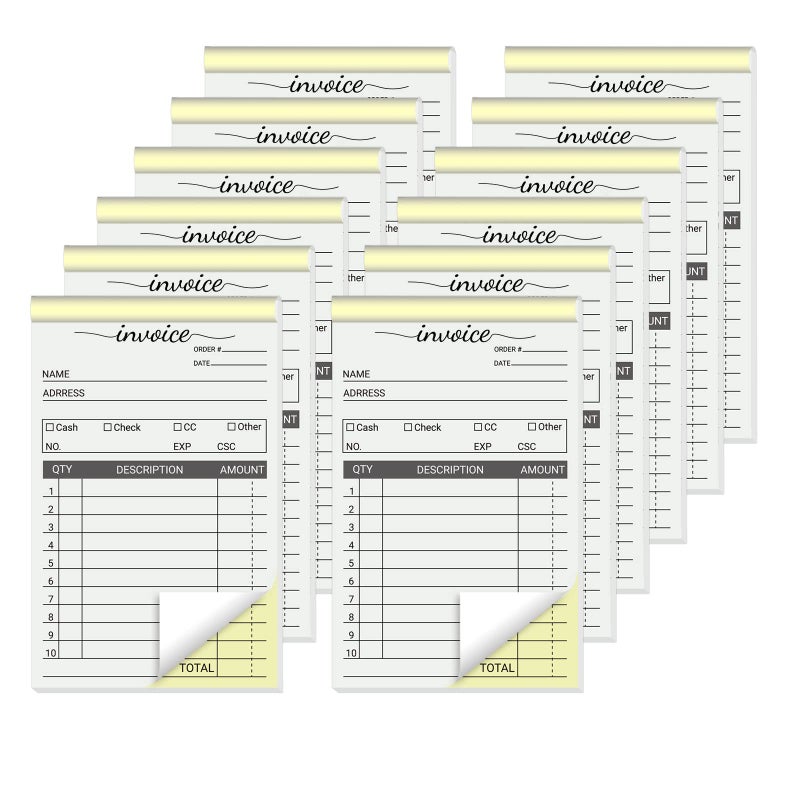suituts 12 Pack Invoice Books for Small Business, 3.5 x 5.5 Inch 2 Part Carbonless Receipt Books, Carbon Duplicate Copy Order Form Book, Convenient Invoice Pads, 50 Sets Each Pad,Total 600 Sets - Image 5