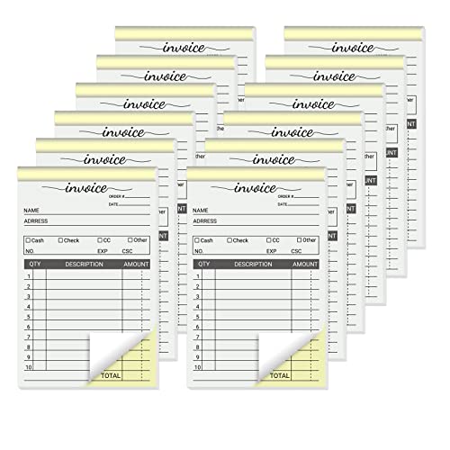 suituts 12 Pack Invoice Books for Small Business, 3.5 x 5.5 Inch 2 Part Carbonless Receipt Books, Carbon Duplicate Copy Order Form Book, Convenient Invoice Pads, 50 Sets Each Pad,Total 600 Sets - Image 1