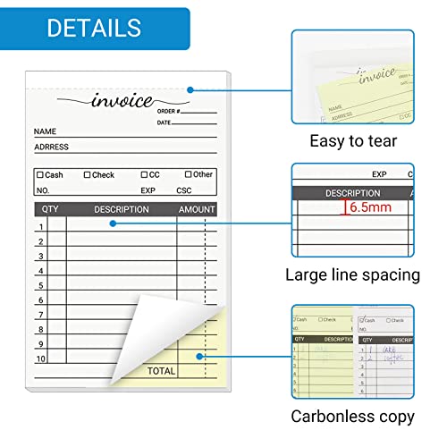 suituts 12 Pack Invoice Books for Small Business, 3.5 x 5.5 Inch 2 Part Carbonless Receipt Books, Carbon Duplicate Copy Order Form Book, Convenient Invoice Pads, 50 Sets Each Pad,Total 600 Sets - Image 3