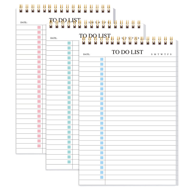 KAICN To Do List Notepad 3 Pack, Undated Daily Planner Notepad With To Do List Notebook Checklist Planner Spiral Waterproof Notepad for Office Supplies, School Planner, 52 Sheets/Pack, 5.5"*8.3" A5 Size - Image 1
