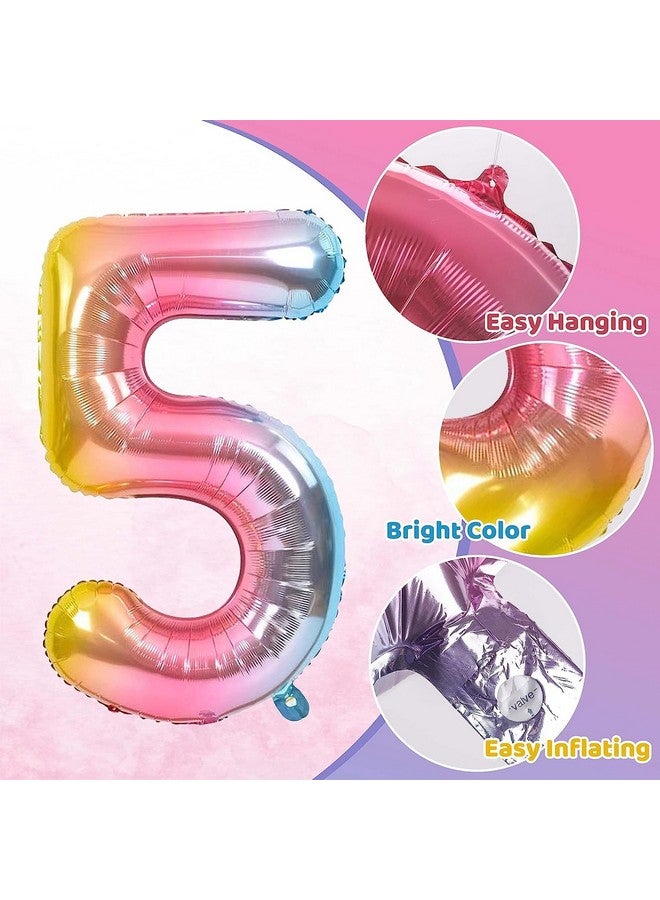 FI - FLICK IN FI - FLICK IN 1 Pc Big Size Number 5 Foil Balloon 32 Inch Large Rainbow Number Foil Balloon Gradient 0 to 9 Number Balloons for Decoration 5th Birthday Anniversary Decoration Items (Pack of 1, Rainbow)  - Image 2