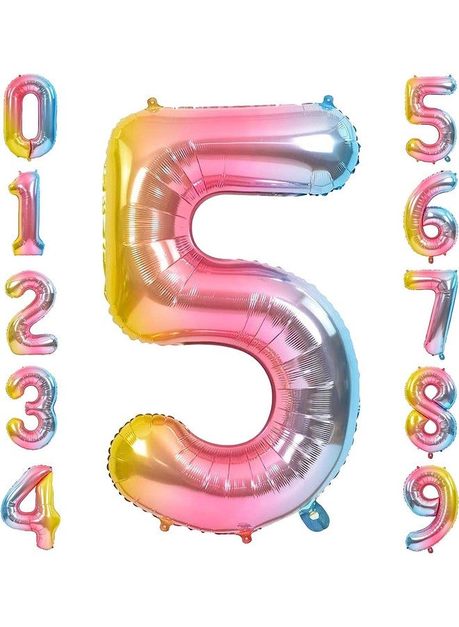 FI - FLICK IN FI - FLICK IN 1 Pc Big Size Number 5 Foil Balloon 32 Inch Large Rainbow Number Foil Balloon Gradient 0 to 9 Number Balloons for Decoration 5th Birthday Anniversary Decoration Items (Pack of 1, Rainbow)  - Image 1