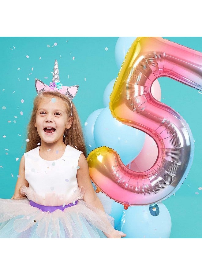 FI - FLICK IN FI - FLICK IN 1 Pc Big Size Number 5 Foil Balloon 32 Inch Large Rainbow Number Foil Balloon Gradient 0 to 9 Number Balloons for Decoration 5th Birthday Anniversary Decoration Items (Pack of 1, Rainbow)  - Image 5