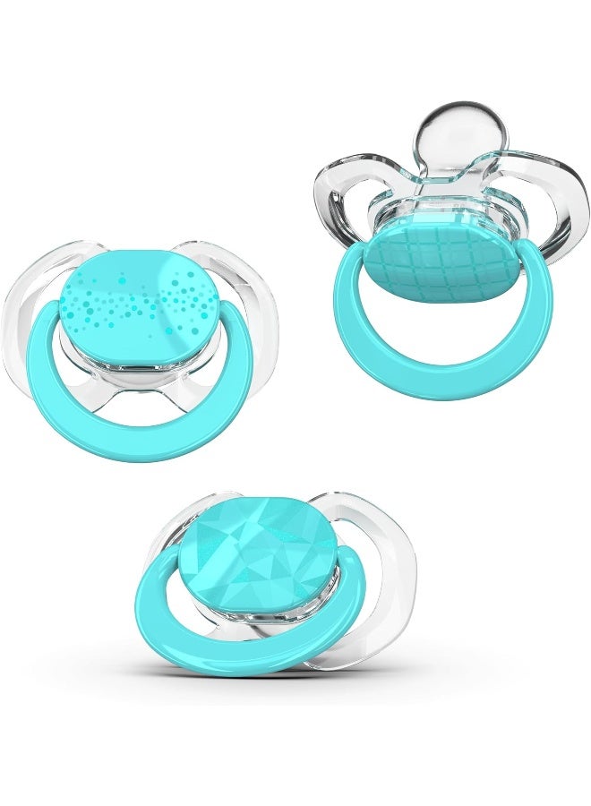 Smilo Baby Pacifier with Orthodontic Design for Healthy Dental Development - Stage 2 for Babies 3-9 Months - Pack of 3X 100% Silicone Pacifiers BPA Free - Aqua Blue - Image 1