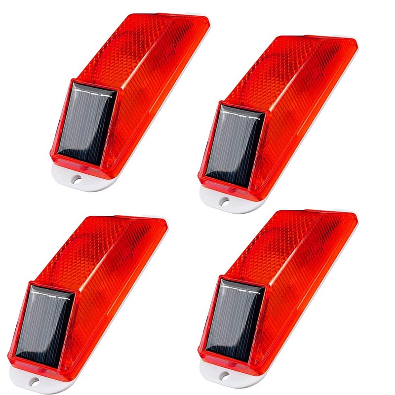Aolyty Solar Strobe Warning Light LED Warning Lamp 4Pack Super Bright IP54 Waterproof Light Control Flashing Beacon Barricade Construction Safety Road Signs Flash Traffic Lights Red