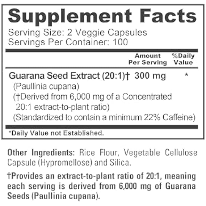 NusaPure Guarana Extract 20:1 Extract, 300 mg Equivalent to 6,000 mg per Veggie Caps 200 Count (Non-GMO, Vegan) - Image 4