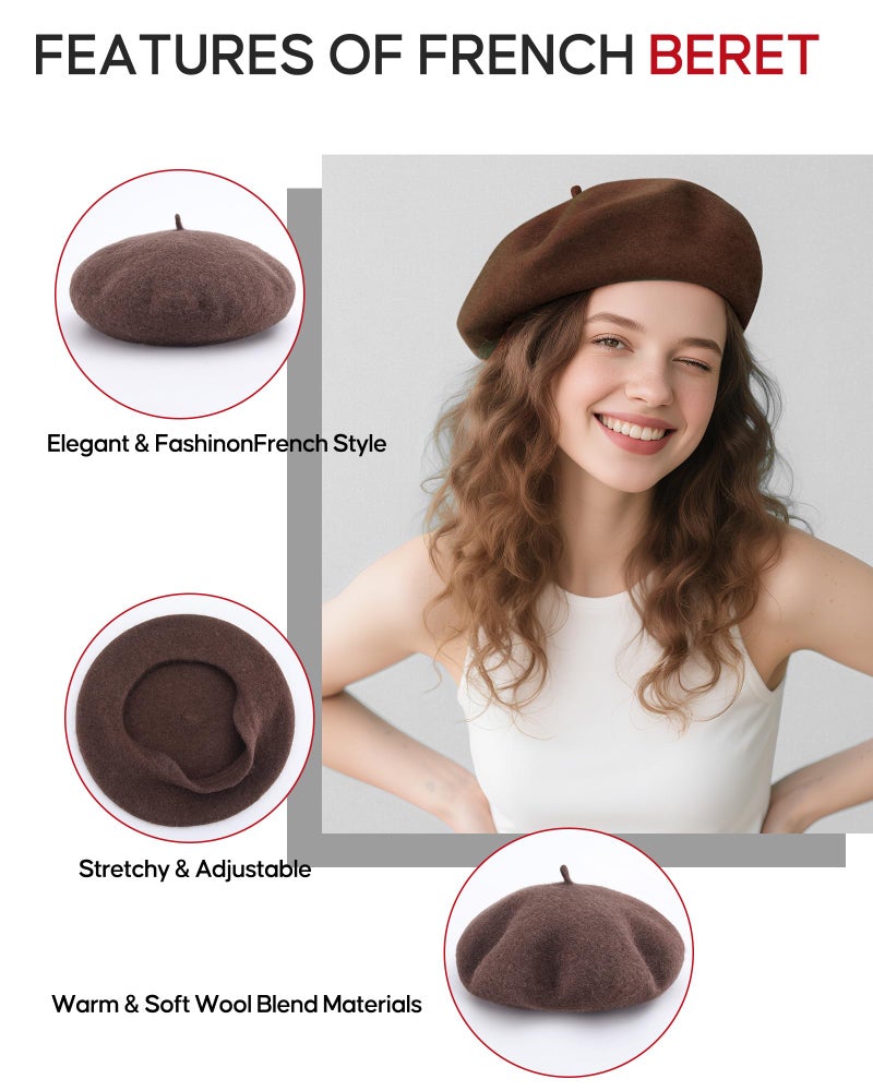 CKYPTFK Beret Hats for Women Holiday Wool French Style-Coffee/Red Church Hat-Clueless Outfit & Men's Beret - Image 4