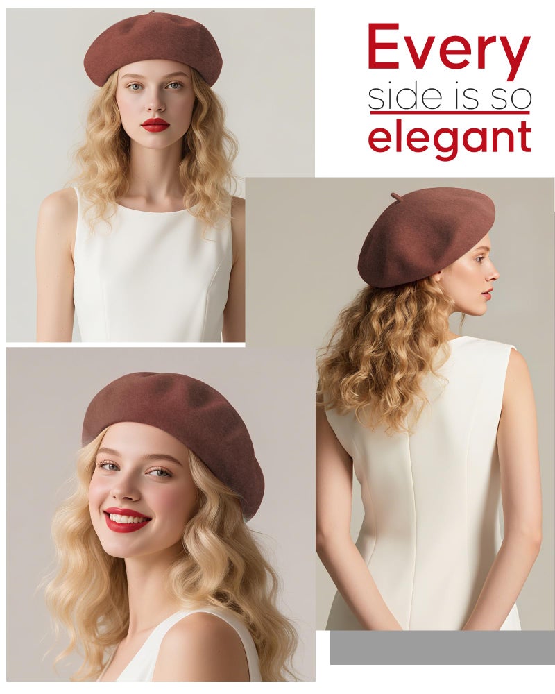 CKYPTFK Beret Hats for Women Holiday Wool French Style-Coffee/Red Church Hat-Clueless Outfit & Men's Beret - Image 5
