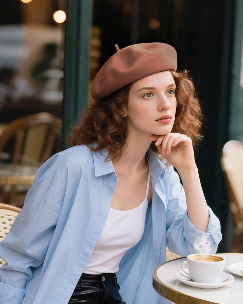 CKYPTFK Beret Hats for Women Holiday Wool French Style-Coffee/Red Church Hat-Clueless Outfit & Men's Beret - Image 2
