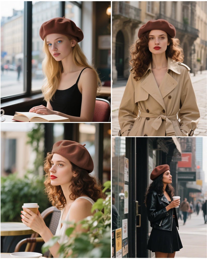 CKYPTFK Beret Hats for Women Holiday Wool French Style-Coffee/Red Church Hat-Clueless Outfit & Men's Beret - Image 3