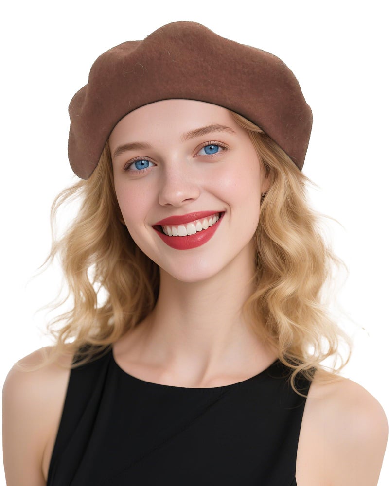CKYPTFK Beret Hats for Women Holiday Wool French Style-Coffee/Red Church Hat-Clueless Outfit & Men's Beret - Image 1