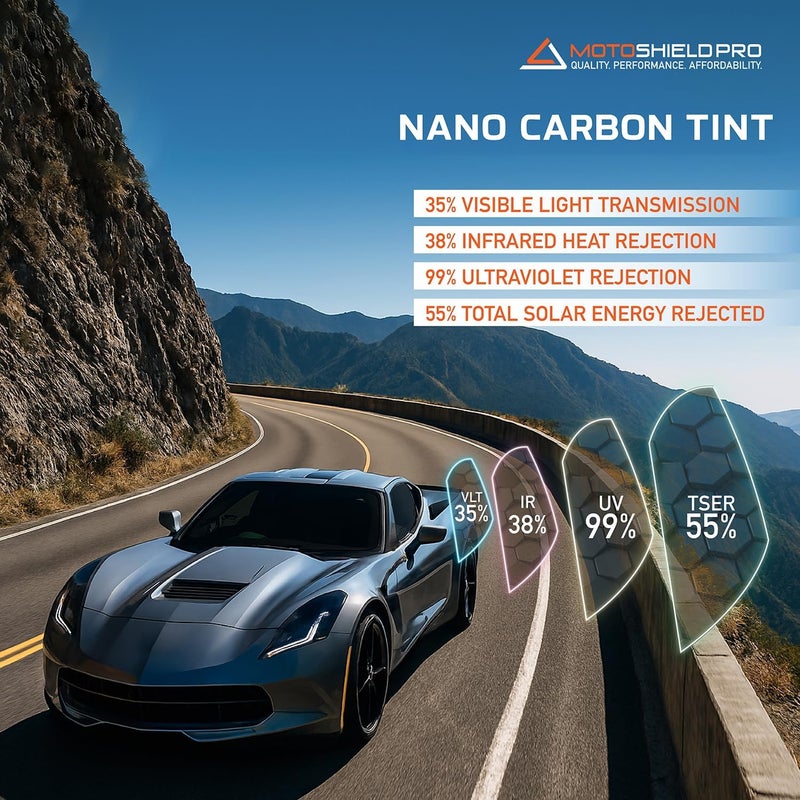MotoShield Pro Professional Carbon Window Tint Film - 35% VLT (30” x 10’ Roll) - Reduces Heat & Blocks 99% UV Rays - Image 2