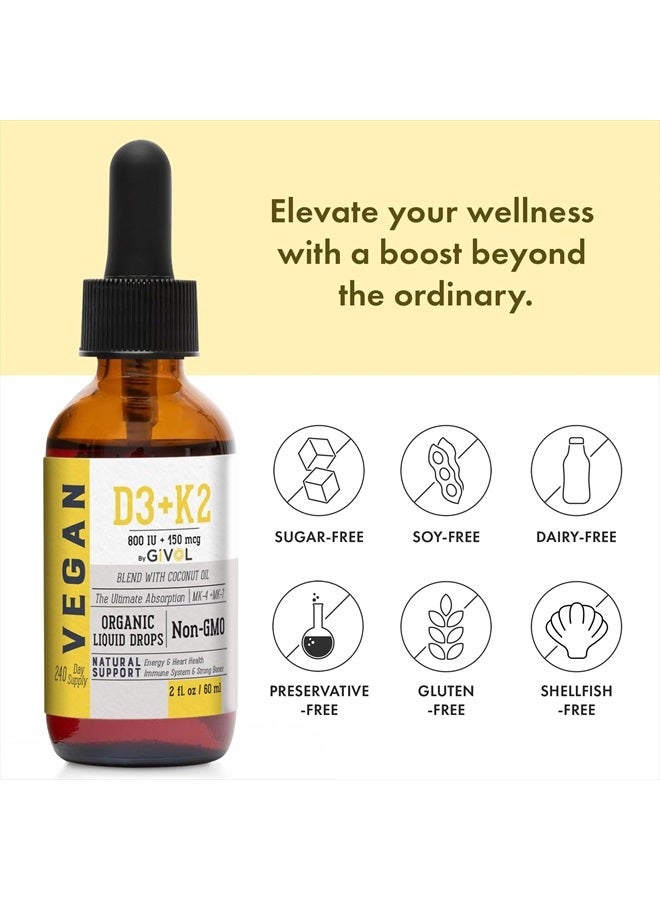 GIVOL Vitamin D3 + K2 Liquid Drops (MK4 & MK7) Organic Fractionated Coconut Oil, Plant-Based, Gluten-Free, Dairy-Free, Soy-Free, Nut-Free - High Potency, Derived from Lichen & Natto, 2oz 240 Days Supply - Image 4