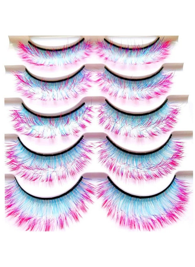 Sunniess Hair Sunniess Ombre Colored Lashes Silk Protein Fluffy Wispy Volume Fake Lashes For Halloweens Cosplay Party Stage Russian D Curl Lashes With Color Make Up Faux Mink False Eyelashes 5 Pairs (Ag02) - Image 1