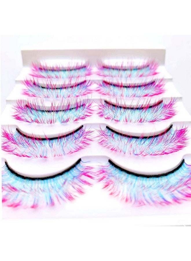 Sunniess Hair Sunniess Ombre Colored Lashes Silk Protein Fluffy Wispy Volume Fake Lashes For Halloweens Cosplay Party Stage Russian D Curl Lashes With Color Make Up Faux Mink False Eyelashes 5 Pairs (Ag02) - Image 5