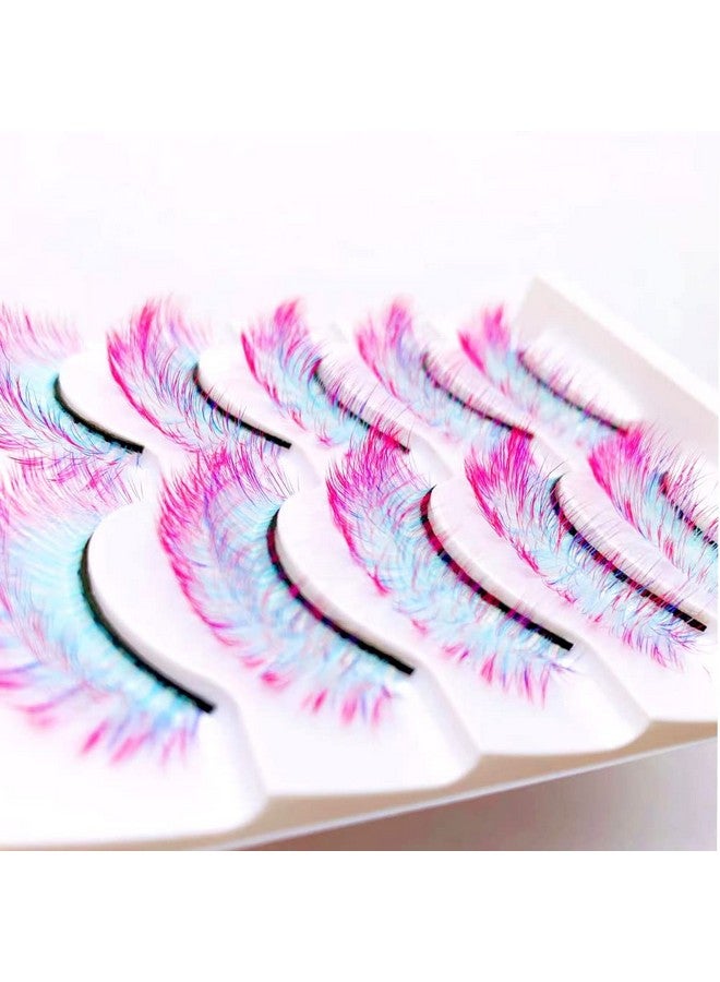 Sunniess Hair Sunniess Ombre Colored Lashes Silk Protein Fluffy Wispy Volume Fake Lashes For Halloweens Cosplay Party Stage Russian D Curl Lashes With Color Make Up Faux Mink False Eyelashes 5 Pairs (Ag02) - Image 4