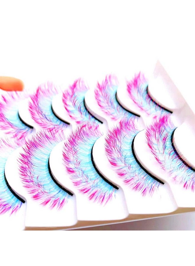 Sunniess Hair Sunniess Ombre Colored Lashes Silk Protein Fluffy Wispy Volume Fake Lashes For Halloweens Cosplay Party Stage Russian D Curl Lashes With Color Make Up Faux Mink False Eyelashes 5 Pairs (Ag02) - Image 3