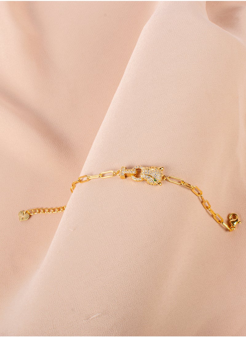 The Black Pearl Accessories - Chinese Gold Bracelet Golden with Zirconic Panther Head - Image 1