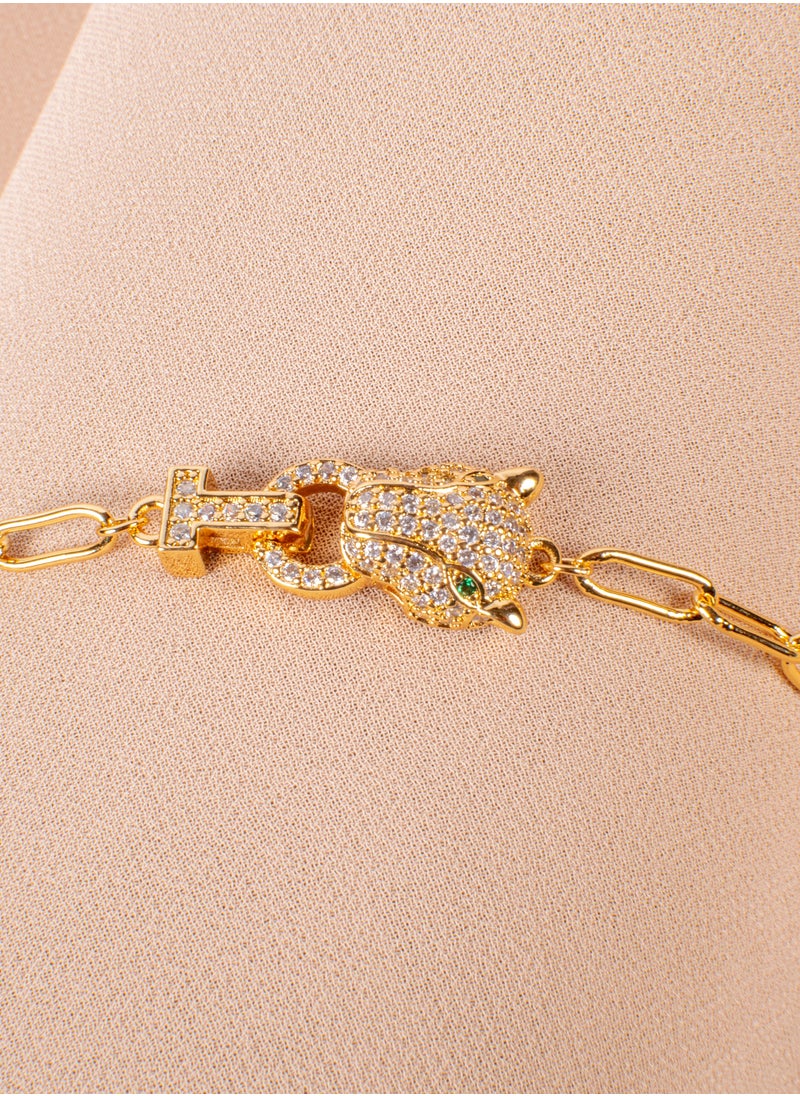 The Black Pearl Accessories - Chinese Gold Bracelet Golden with Zirconic Panther Head - Image 1