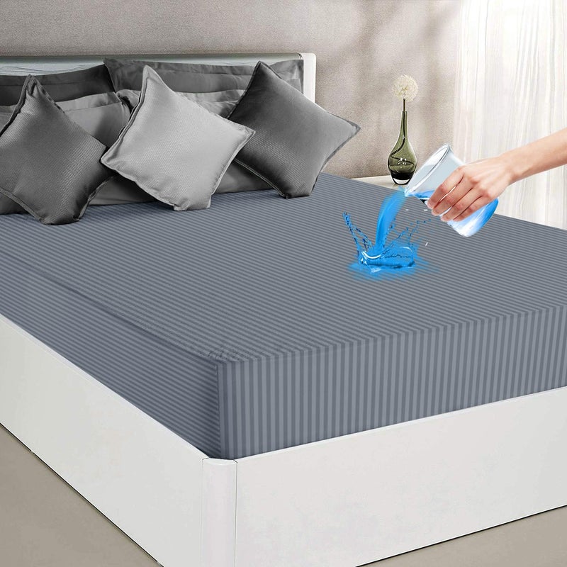 BSB HOME Premium Cotton Water-Resistant Mattress Protector with All Round Elastic Fitted- Breathable, Noiseless, Bed Cover, Hypoallergenic & Washable - (78 x 72 + 10 Inches, Color- Grey) - Image 1