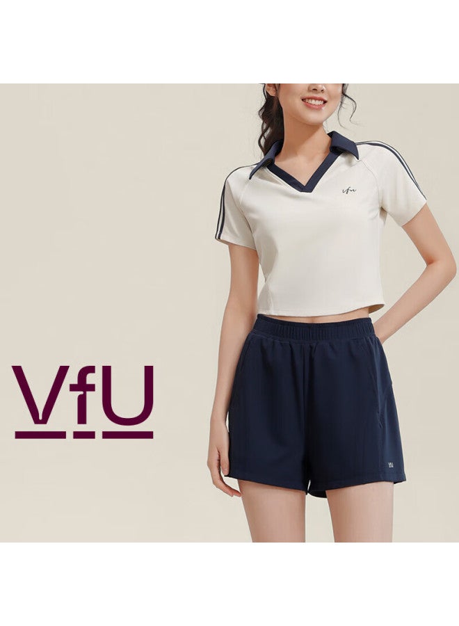 Vfu Women's Sports Shorts Sun Protection Ice Cooling Four-point Slim Fit Fitness Shorts Navy Blue S - Image 1