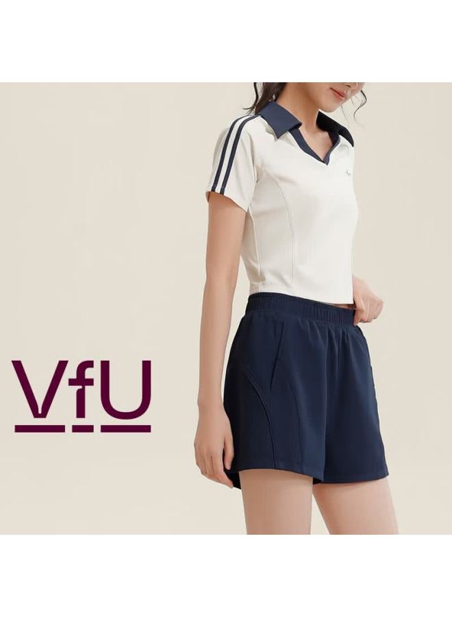 Vfu Women's Sports Shorts Sun Protection Ice Cooling Four-point Slim Fit Fitness Shorts Navy Blue S - Image 3