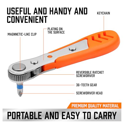 HORUSDY 23pc 1/4" Ultra Low Profile Mini Ratchet Screwdriver Set – Tamper Resistant Star Bits, 90 Degree Right Angle Offset Reversible Drive Handle, High Torque Close Quarters Tool with Multi Hex Bits - Image 2