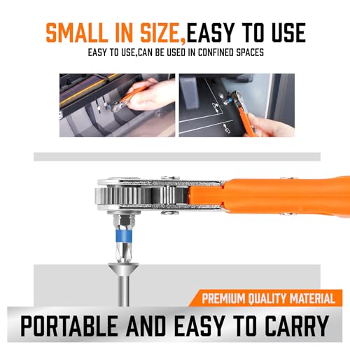 HORUSDY 23pc 1/4" Ultra Low Profile Mini Ratchet Screwdriver Set – Tamper Resistant Star Bits, 90 Degree Right Angle Offset Reversible Drive Handle, High Torque Close Quarters Tool with Multi Hex Bits - Image 5