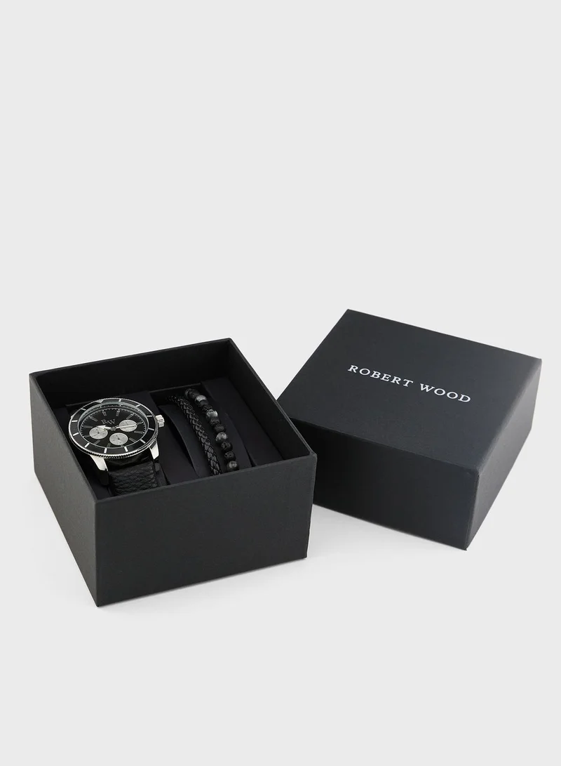Robert Wood Sporty Analogue Watch & Beaded Bracelet Gift Set