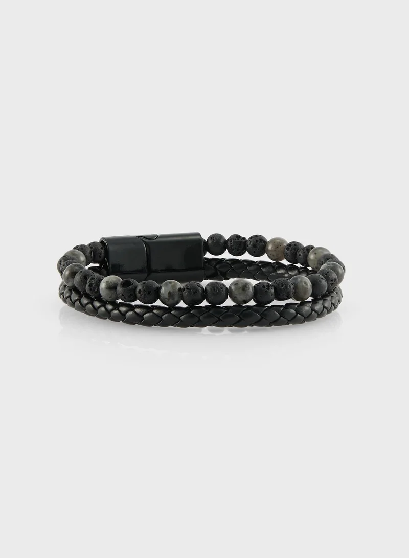 Robert Wood Sporty Analogue Watch & Beaded Bracelet Gift Set