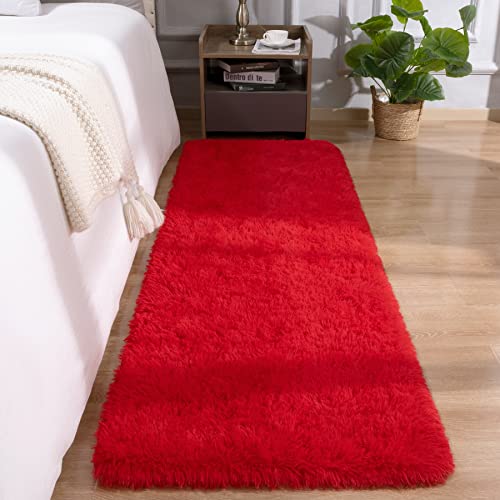 DETUM Red Rug 2x6 Feet - Fluffy Red Runner Rugs for Bedroom Shaggy 2' X 6' Living Room Rug Soft Rugs for Kids Room Non-Slip Nursery Office Dorm Washable Carpets Home Decor - Image 1