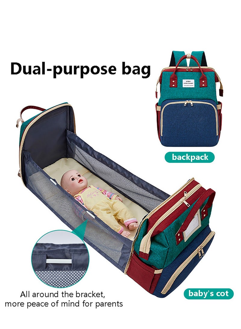 حقيبة ظهر للحفاضات مع محطة تغيير، حقيبة حفاضات للأطفال، حقيبة ظهر للحفاضات متعددة الوظائف ذات سعة كبيرة، حقيبة للأم مع منفذ شحن USB - Image 4