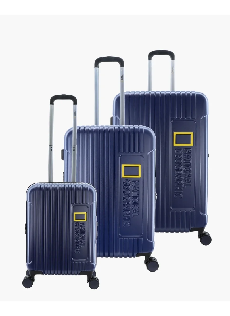 NATIONAL GEOGRAPHIC National Geographic Canyon ABS/PC Hardshell Luggage Set Metallic Blue, Durable Lightweight Expandable Anti-theft Zipper TSA Lock Travel Suitcase, 4 Double Wheel 3pcs Trolley Bag (20+24+28 Inch).