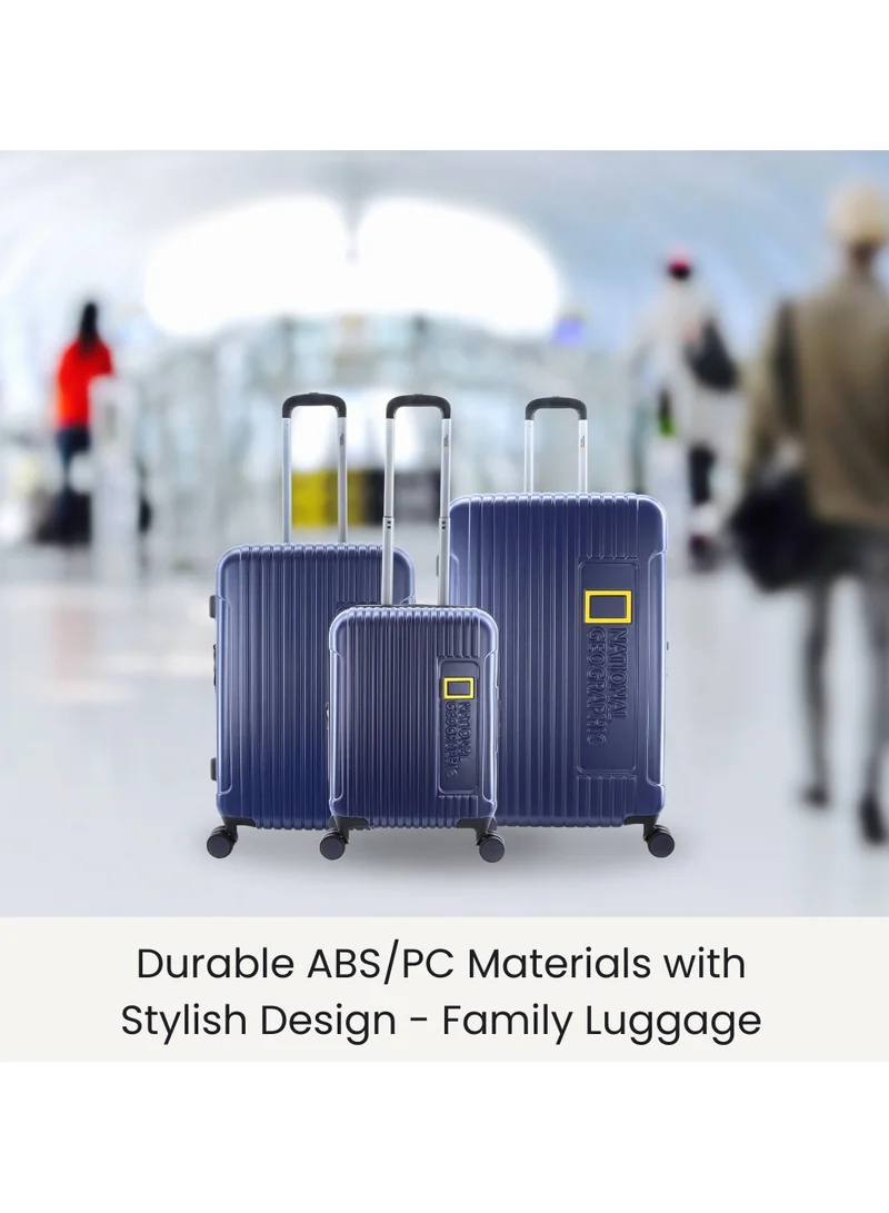 NATIONAL GEOGRAPHIC National Geographic Canyon ABS/PC Hardshell Luggage Set Metallic Blue, Durable Lightweight Expandable Anti-theft Zipper TSA Lock Travel Suitcase, 4 Double Wheel 3pcs Trolley Bag (20+24+28 Inch).