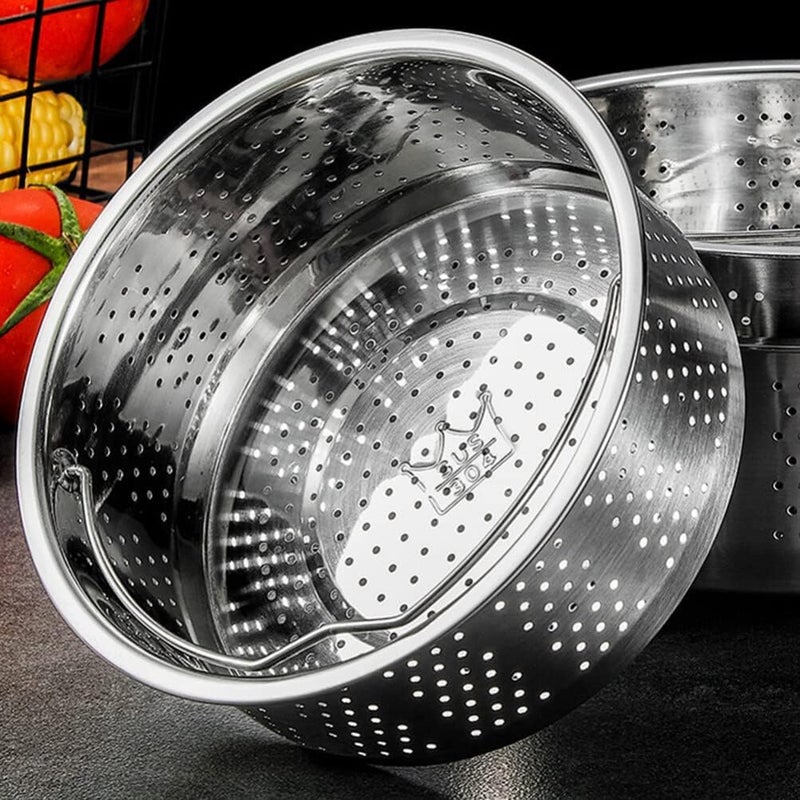 HEVASNEK HEVASNEK Steel Steaming Basket - Food Steaming Basket for Cooking with Handle Vegetables Fruit Colander Full Handle for Easy Use (19.8 * 19.8 * 9CM) - Image 2