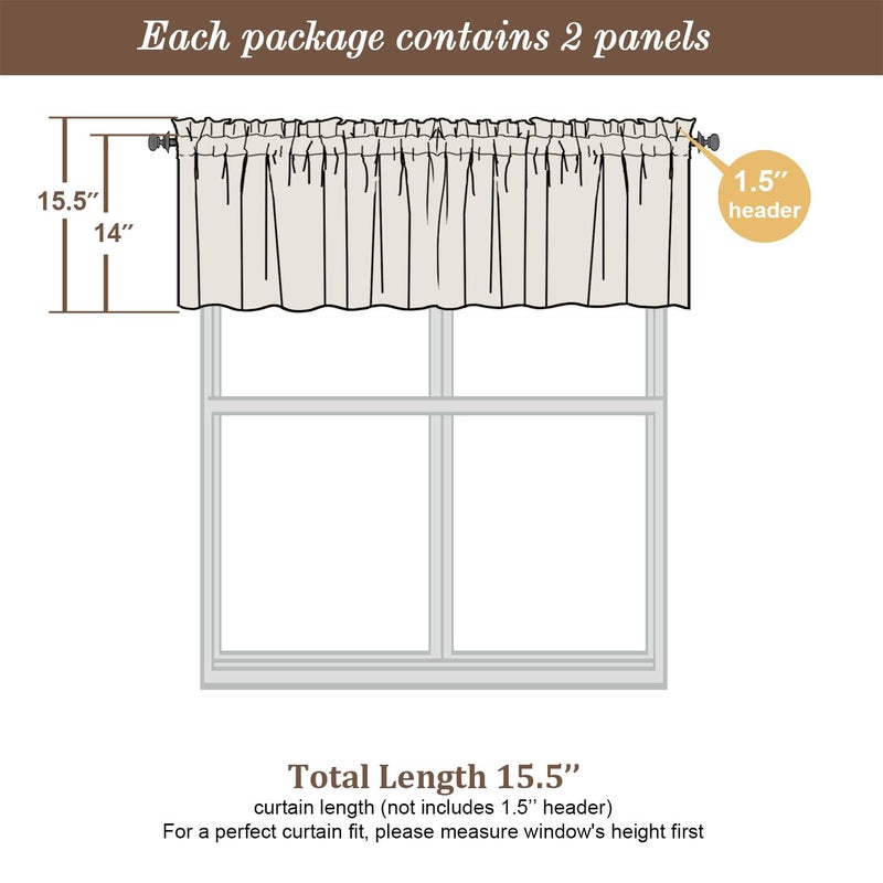 Chyhomenyc Bennet Aqua Valance for Windows, Faux Linen Slub Textured Semi Sheer Small Window Cafe Valance for Bathroom Laundry Basement, 2 Piece, 30Wx14L inch - Image 5