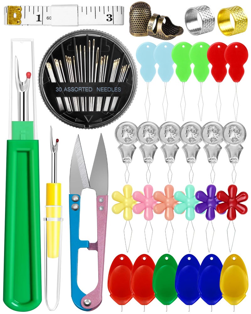FIVEIZERO Needle Threaders Kit, 24 PCS Needle Threader for Hand Sewing, Needles Threader for Swing & Embroidery Floss with Embroidery Needles, Seam Ripper, Thread Snips, Thimble and Measuring Tape - Image 1