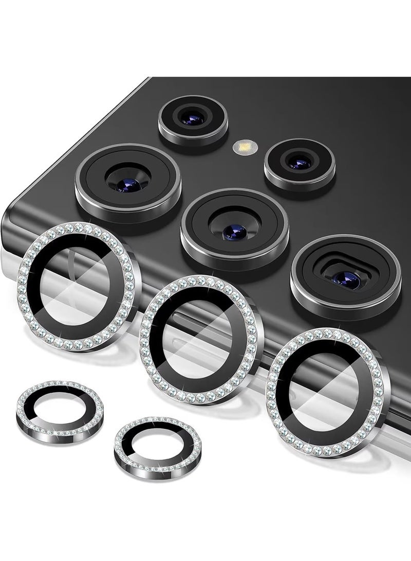 عدسة كاميرا فاخرة مرصعة بأحجار الراين لهاتف سامسونج S25 ألترا، مع غطاء كريستالي ماسي لامع، وإطار معدني أسود متين (أسود) - Image 1