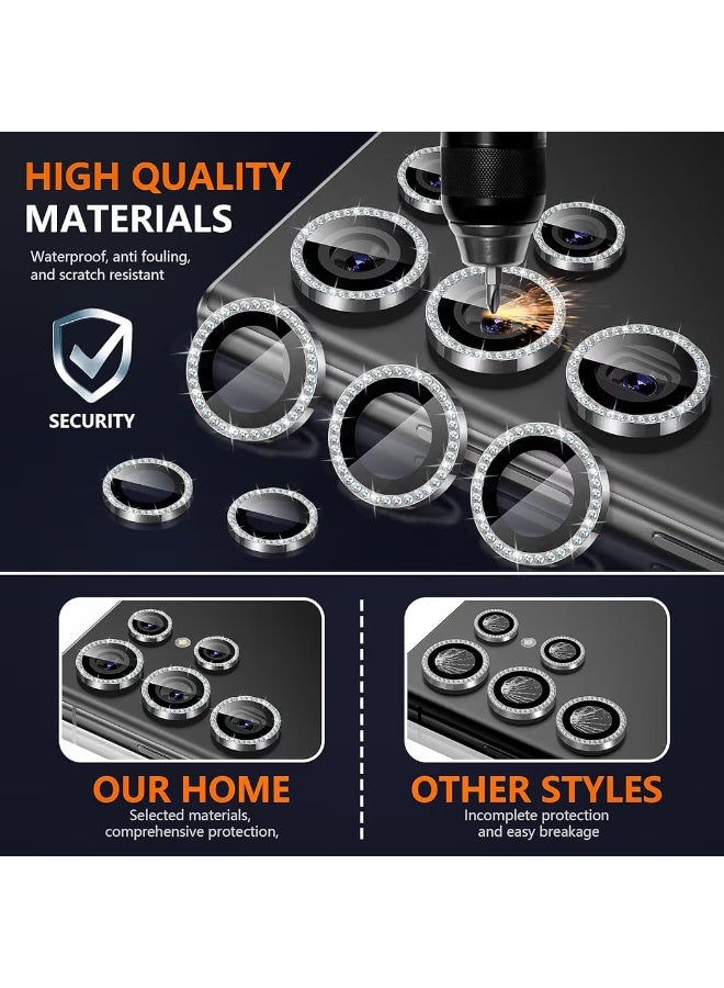 عدسة كاميرا فاخرة مرصعة بأحجار الراين لهاتف سامسونج S25 ألترا، مع غطاء كريستالي ماسي لامع، وإطار معدني أسود متين (أسود) - Image 2