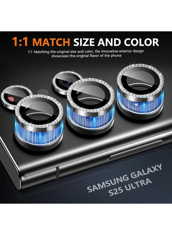 عدسة كاميرا فاخرة مرصعة بأحجار الراين لهاتف سامسونج S25 ألترا، مع غطاء كريستالي ماسي لامع، وإطار معدني أسود متين (أسود) - Image 3