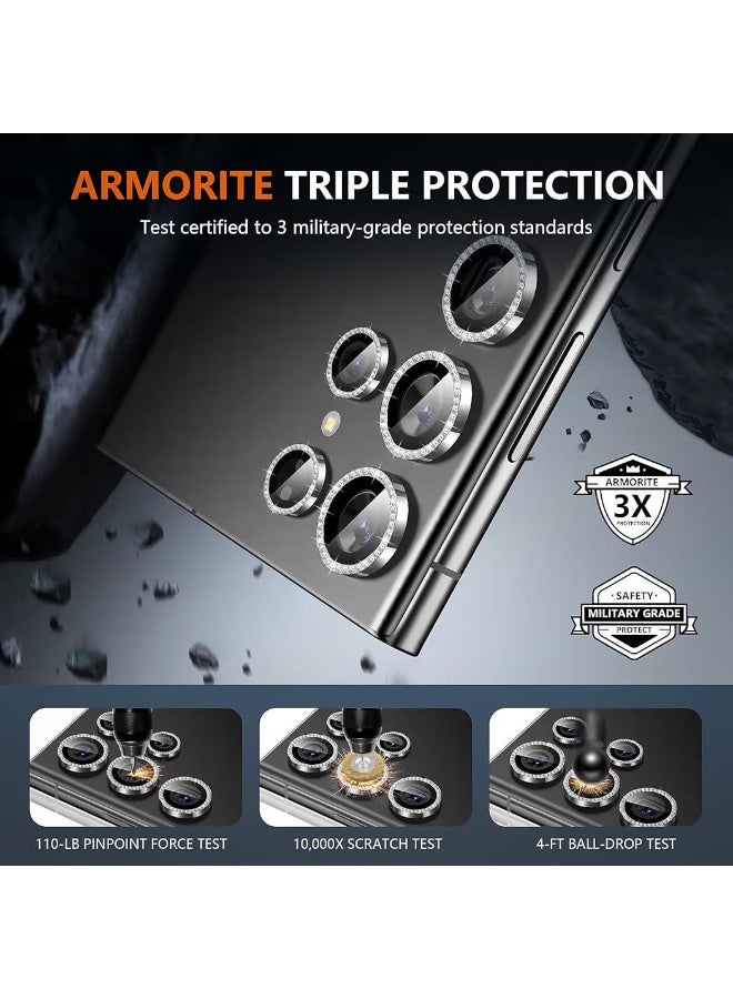 عدسة كاميرا فاخرة مرصعة بأحجار الراين لهاتف سامسونج S25 ألترا، مع غطاء كريستالي ماسي لامع، وإطار معدني أسود متين (أسود) - Image 4