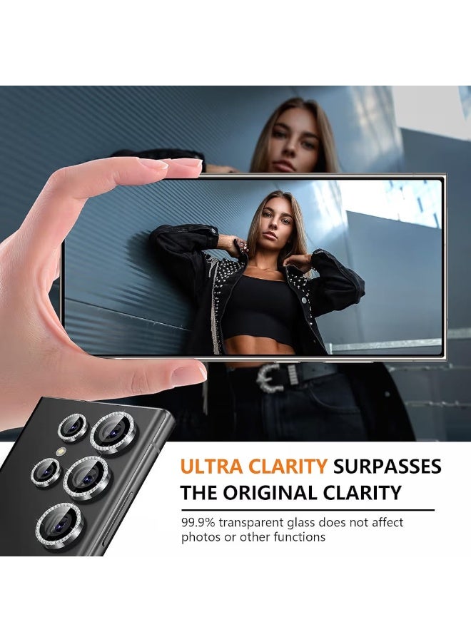 عدسة كاميرا فاخرة مرصعة بأحجار الراين لهاتف سامسونج S25 ألترا، مع غطاء كريستالي ماسي لامع، وإطار معدني أسود متين (أسود) - Image 5