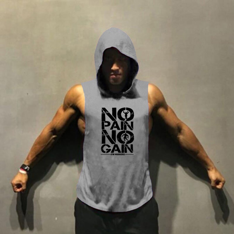 Foreign Trade Hot Sale Muscle Men Bodybuilding Fitness Waistcoat Hooded Sports Vest Running Loose Training Sleeveless T-Shirt Black - Image 2